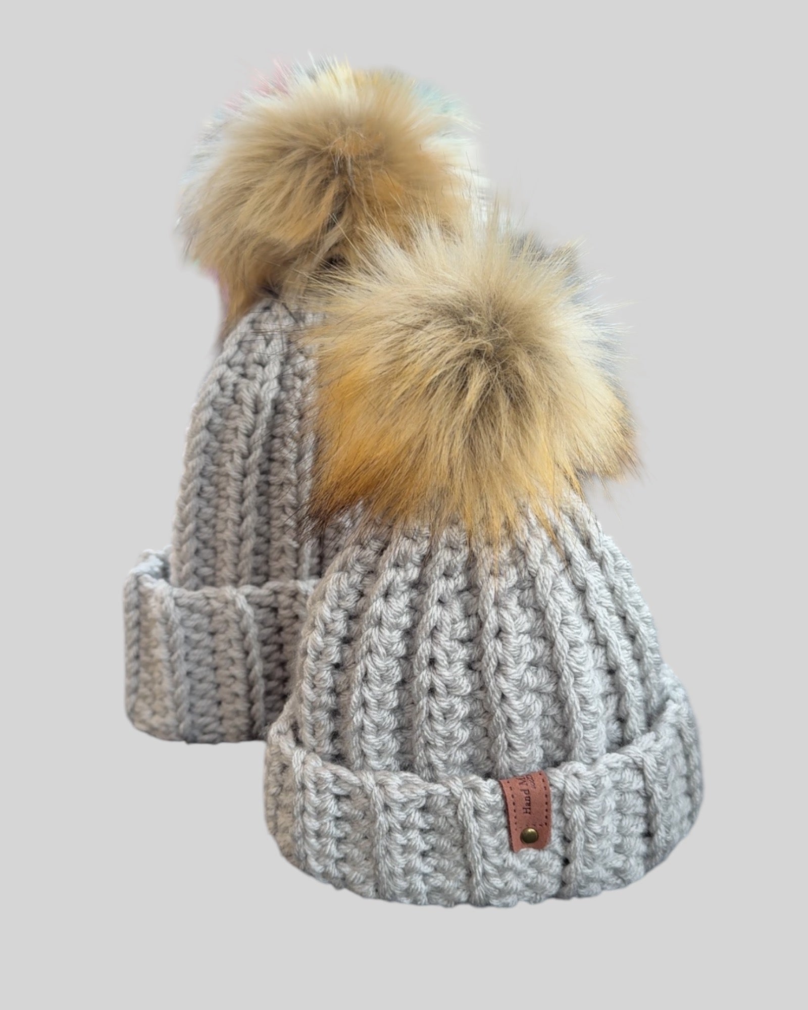 Mommy and Me Crochet Beanie Set – Handmade with Removable Pom-Poms